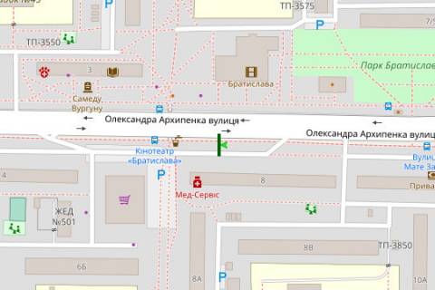 Billboard B in Kyiv, 3x6  Arhipenka Oleksandra st. (Mate Zalki st.), 8 (u napramku v Jordans'koj st.) scheme