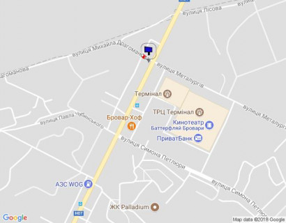 Billboard B in Brovary, 3x6  Київська вул., розвилка з Металургів вул., навпроти ТРЦ Термінал, за 60м до кафе У лісі, через 100м після АЗС КЛО scheme