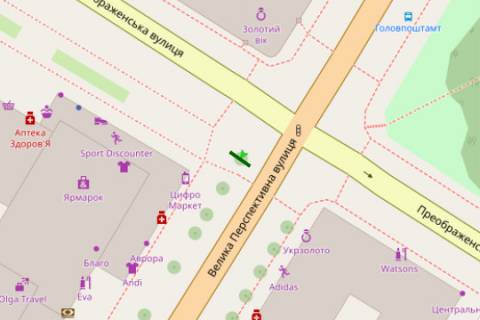 Citylight A in Kropyvnytskyi (Kirovograd), 1.2x1.8  Velika Perspektivna st., 50 - Preobrazens'ka st. scheme