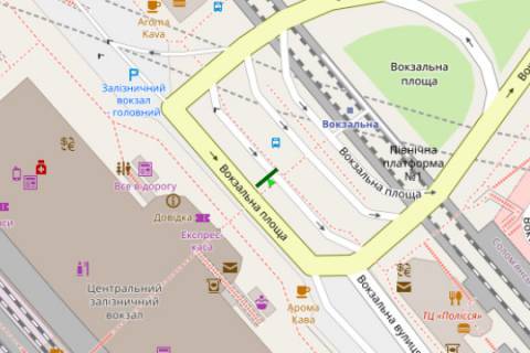 Citylight B in Kyiv, 1.2x1.8  Вокзальна пл.,  зуп. "Залізничний вокзал "Центральний" зупинка праворуч scheme