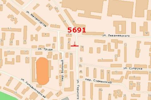 Billboard A in Sumi, 3x6  Britans'ka st. (Gor'kogo st.) - Hvorostanka st. (Praci st.) scheme