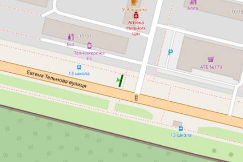 Billboard B in Kropyvnytskyi (Kirovograd), 3x6  Evgena Tel'nova st. - Belaeva st. scheme