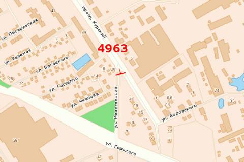 Billboard A in Sumi, 3x6  Peremogi prosp. (Kurs'kij prosp.) - Uria Vetrova st. (Vorovs'kogo st.) scheme