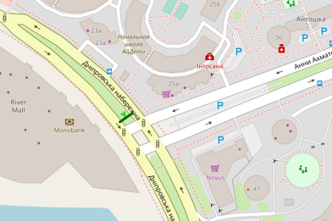 Video Billboard A in Vasylivka, 2.3x3.14  Dniprovs'ka nab., 25V, rozpodiluvac (v napramku prosp.Mikoli Bazana TT 6.8 352h484) - 421992 scheme