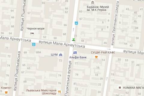 Citylight B in Odessa, 1.2x1.8  Puskins'ka st., 73 - Mala Arnauts'ka st., 48 scheme