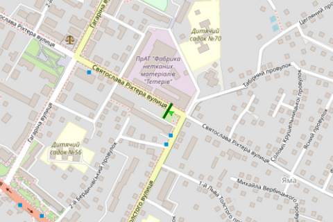 Billboard B in Zhytomyr, 3x6  Svatoslava Rihtera st. (1 Travna st.) - L'va Tolstogo st. scheme