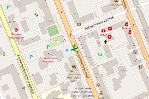 Non-Standard A in Kyiv, 1.2x1.8  Антоновича вул. (Горького вул.), 102, зуп. «вул. Лабораторна» (1) scheme