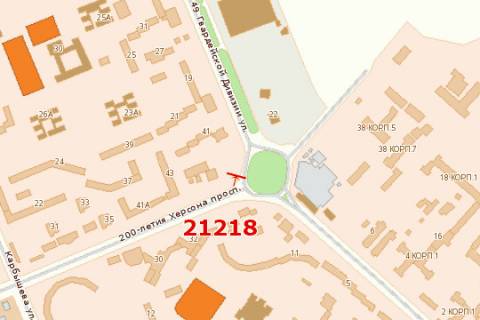 Billboard B in Kherson, 3x6  200-ricca Hersona prosp. - 49 Gvardijs'koi Divizii st. scheme