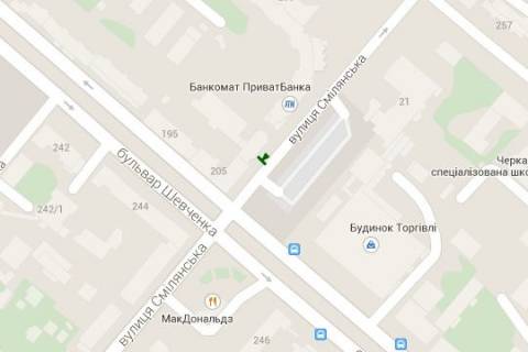 Citylight B in Cherkasy, 1.2x1.8  Sevcenka bul'v. - Smilans'ka st. scheme