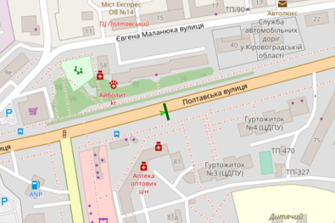 Billboard A in Kropyvnytskyi (Kirovograd), 3x6  Poltavs'ka st., 81 - Kropivnic'kogo st. scheme