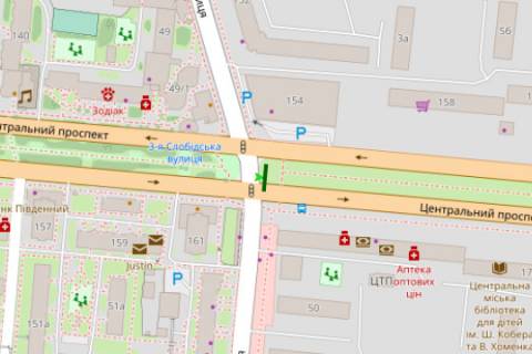 Prismatron, Prism A in Mykolaiv, 3x6  Central'nij prosp. (Lenina prosp.) - 3-a Slobids'ka st. (Dzerzins'kogo st.), No2 (prizma) - 67111 scheme