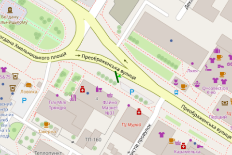 Billboard B in Kropyvnytskyi (Kirovograd), 3x6  Preobrazens'ka st., 4 - Bogdana Hmel'nic'kogo pl. scheme