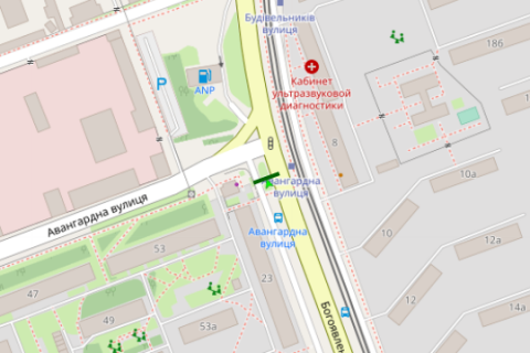 Billboard B in Mykolaiv, 3x6  Bogoavlens'kij prosp. (Zovtnevij prosp.) - Avangardna st. scheme