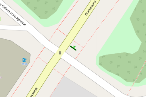 Billboard B in Kropyvnytskyi (Kirovograd), 3x6  Vokzal'na st. (Zovtnevoi Revolucii st.) - Ivana Olins'kogo st. (Socialisticna st.) scheme