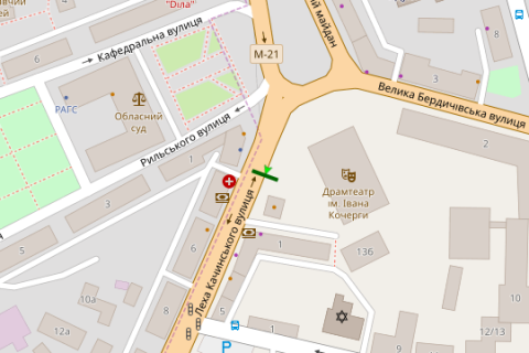 Billboard B in Zhytomyr, 3x6  Leha Kacins'kogo st. - Soborna pl. scheme