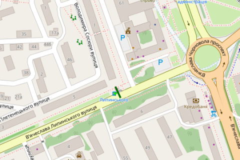 Citylight B in Lviv, 1.2x1.8  Vaceslava Lipins'kogo st., 5 - T. Okunevs'kogo st. scheme
