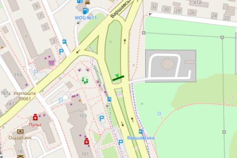 Backlight B in Lviv, 2.3x3.14  Вячеслава Чорновола просп., №2 - Варшавська вул. scheme