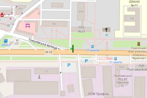 Billboard B in Poltava, 3x6  Marsala Biruzova st. - Gozulivs'ka st. scheme