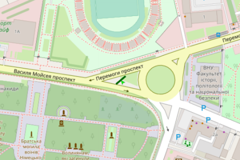 Billboard A in Lutsk, 3x6  Peremogi prosp. - Vasilia Mojsea prosp. - Sopena st. - Ivana Ogienka st. scheme