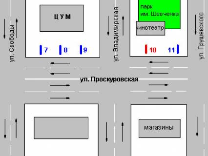 Citylight A in Khmelnitsky, 1.2x1.8  Proskurivs'ka st. - Volodimirs'ka st. scheme