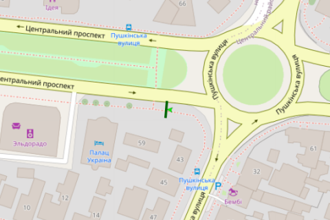 Citylight B in Mykolaiv, 1.2x1.8  Central'nij prosp. (Lenina prosp.) - Puskins'ka st., 43 scheme