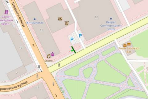 Citylight B in Zhytomyr, 1.2x1.8  Mihajla Grusevs'kogo st. (Kotovs'kogo st.) - Peremogi st., 10 scheme