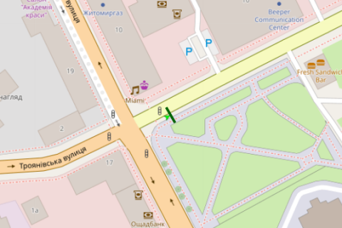 Citylight A in Zhytomyr, 1.2x1.8  Mihajla Grusevs'kogo st. (Kotovs'kogo st.) - Peremogi st. scheme