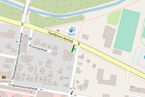 Billboard B in Khmelnitsky, 3x6  Pribuz'ka st. - Mihajla Grusevs'kogo st. scheme