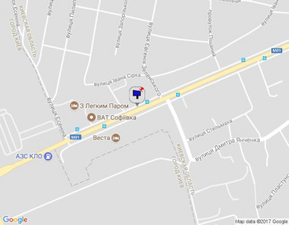 Billboard A in Brovary, 3x6  Київська вул., 19, через 75м за перехрестям з Євгенія Зеленського вул., через 30м за автобусною зупинкою scheme