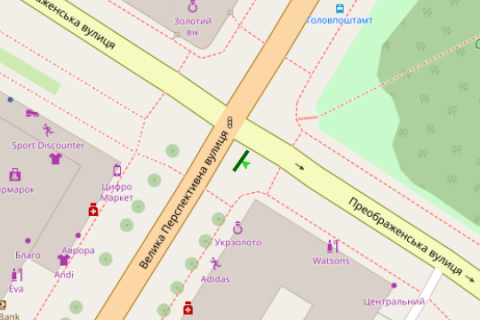 Citylight A in Kropyvnytskyi (Kirovograd), 1.2x1.8  Велика Перспективна вул., 47/16 - Преображенська вул. scheme