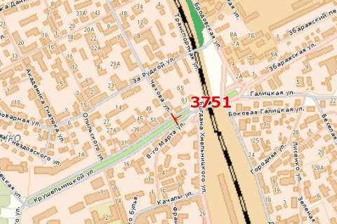 Billboard A in Ternopil, 3x6  Krusel'nic'koi st., 11 - Oleni Teligi st. scheme