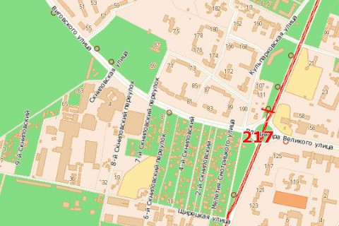 Billboard B in Vasylivka, 3x6  Kul'parkivs'ka st. - Vigovs'kogo st. (Ivana Vigovs'kogo st.) - Volodimira Velikogo st. (v centr) scheme