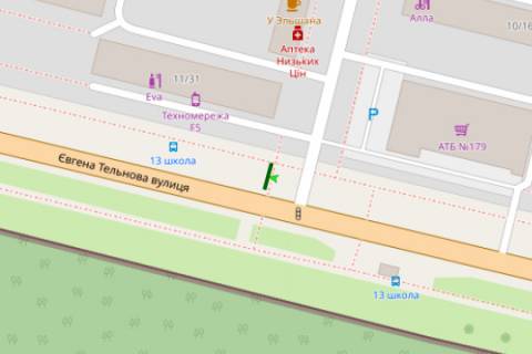 Billboard A in Kropyvnytskyi (Kirovograd), 3x6  Evgena Tel'nova st. - Belaeva st. scheme