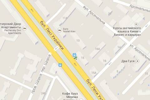 Non-Standard A in Kyiv, 1.2x1.8  Лесі Українки бульв., 15 - Коновальця Євгена вул. (Щорса вул.), ;_зупинка громадського транспорту scheme
