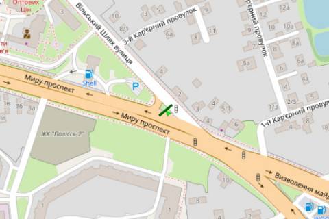 Billboard A in Zhytomyr, 3x6  Miru prosp. - Vil's'kij Slah st. scheme