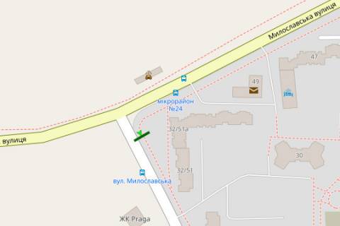 Billboard B in Kyiv, 3x6  Miloslavs'ka st. - Liskivs'ka st., 32/51   scheme