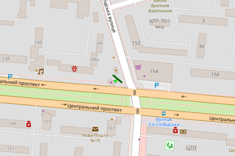 Citylight B in Vasylivka, 1.2x1.8  Central'nij prosp. (Lenina prosp.), 148 - 3-a Slobids'ka st. (Dzerzins'kogo st.) scheme