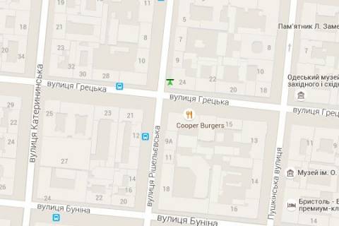 Citylight B in Odessa, 1.2x1.8  Risel'evs'ka st., 9 - Grec'ka st. scheme