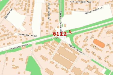 Billboard B in Khmelnitsky, 3x6  L'vivs'ke sose, 55/2 - Zahidna Okruzna st. - Ternopil's'ka st. (ot kol'ca) scheme