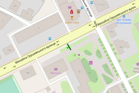 Billboard A in Zhytomyr, 3x6  Mihajla Grusevs'kogo st. (Kotovs'kogo st.), 50 - Knaziv Ostroz'kih st. (Seluskova st.) scheme