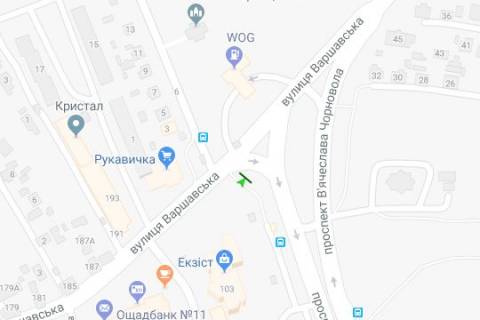 Billboard A in Vasylivka, 3x6  Vaceslava Cornovola prosp. - Varsavs'ka st. scheme