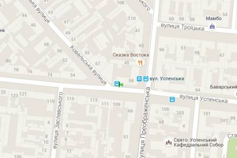 Citylight A in Odessa, 1.2x1.8  Uspens'ka st. - Preobrazens'ka st., 47 - Kuznecna st. (ostanovka) scheme