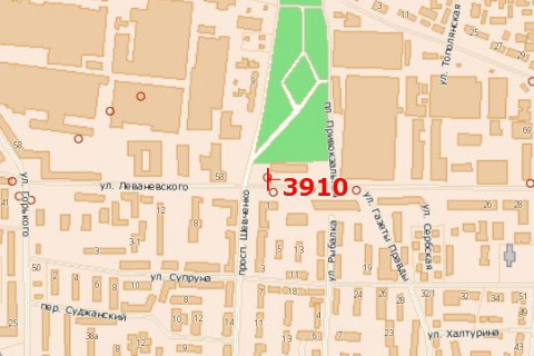 Billboard A in Sumi, 3x6  Get'mana Pavla Skoropads'kogo st. (Levanevs'kogo st.) - Sevcenka prosp. scheme