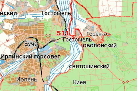 Billboard B in Gostomel, 3x6  Kiiv - Kovel', 10km+100m vid Kieva (pered mostom; u napramku Irpena) scheme