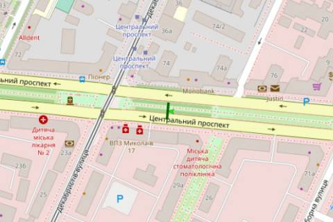 Citylight B in Mykolaiv, 1.2x1.8  Central'nij prosp. (Lenina prosp.) - Dekabristiv st., (No3) scheme