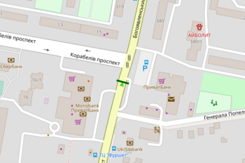 Billboard A in Mykolaiv, 3x6  Bogoavlens'kij prosp. (Zovtnevij prosp.) - Korabeliv prosp. scheme