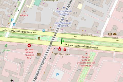 Citylight B in Mykolaiv, 1.2x1.8  Central'nij prosp. (Lenina prosp.) - Dekabristiv st., (No1) scheme