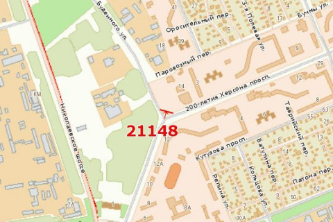 Billboard B in Vasylivka, 3x6  200-ricca Hersona prosp. - Polkovnika Kedrovs'kogo st. (Bud'onnogo st.) (radom magazin strojmaterialov) scheme