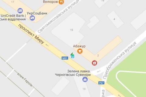 Citylight A in Chernihiv, 1.2x1.8  Miru prosp., 13 - Preobrazens'ka st., 2 (No2) scheme