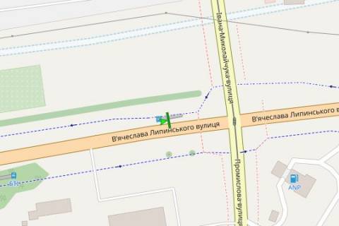 Citylight B in Lviv, 1.2x1.8  Vaceslava Lipins'kogo st. - Ivana Mikolajcuka st. scheme